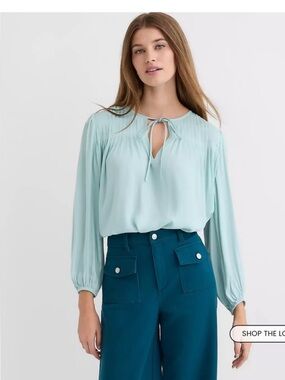 LOFT Pale Aqua Tie-Neck Long Sleeve Blouse size M